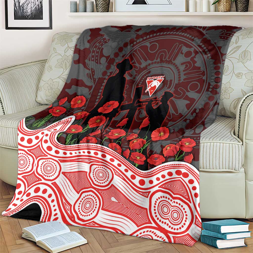 Sydney Swans ANZAC Day Blanket Indigenous Dot Art with Poppy Flower Tribute