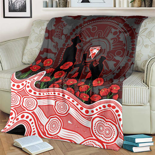 Sydney Swans ANZAC Day Blanket Indigenous Dot Art with Poppy Flower Tribute