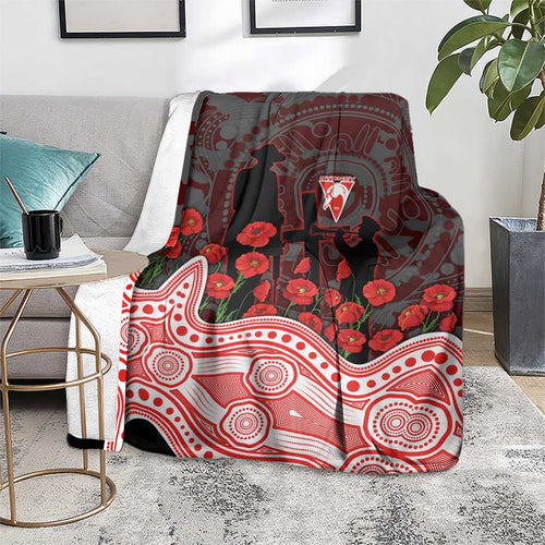 Sydney Swans ANZAC Day Blanket Indigenous Dot Art with Poppy Flower Tribute