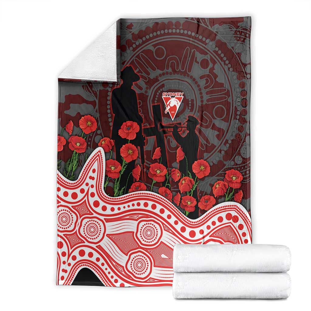 Sydney Swans ANZAC Day Blanket Indigenous Dot Art with Poppy Flower Tribute
