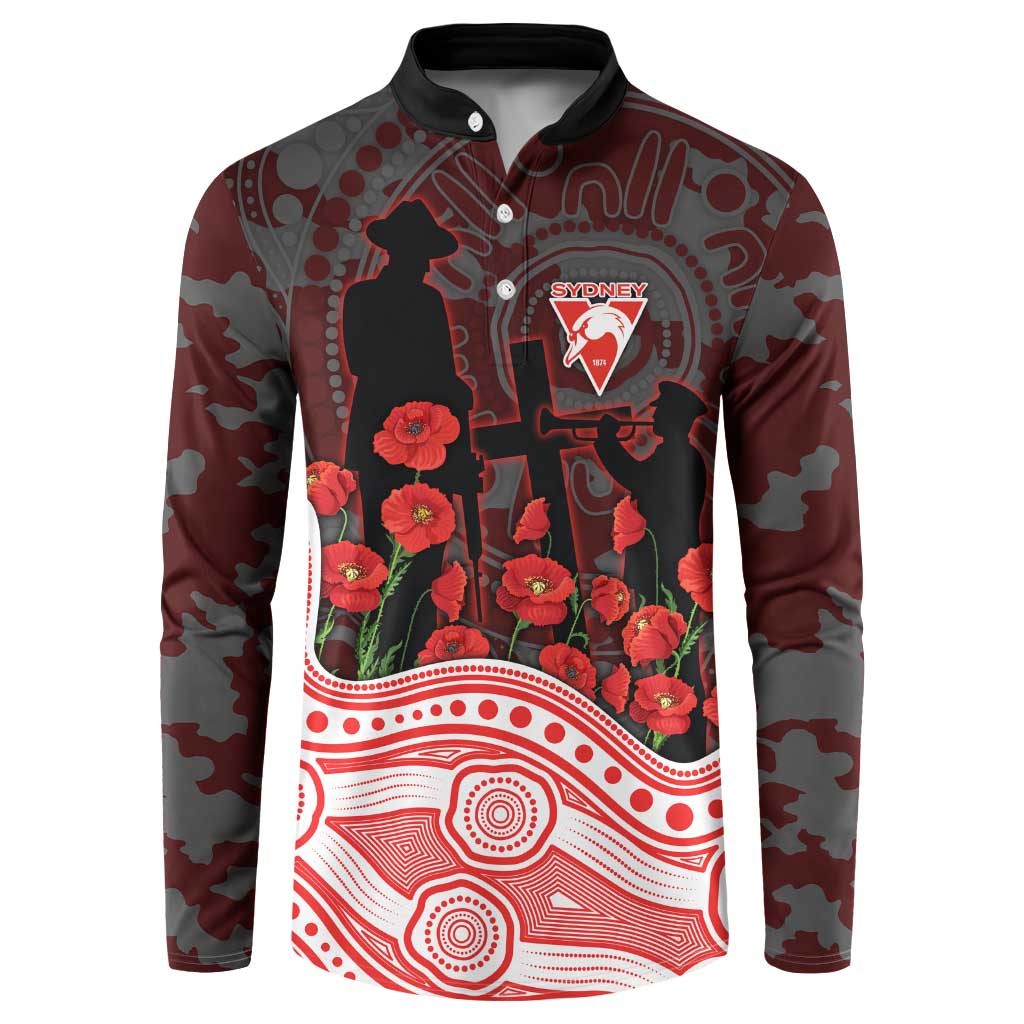 Sydney Swans ANZAC Day Button Sweatshirt Indigenous Dot Art with Poppy Flower Tribute