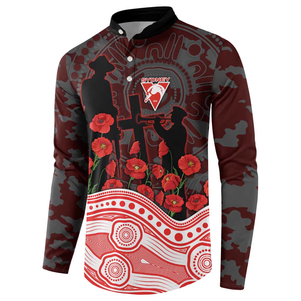 Sydney Swans ANZAC Day Button Sweatshirt Indigenous Dot Art with Poppy Flower Tribute