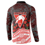 Sydney Swans ANZAC Day Button Sweatshirt Indigenous Dot Art with Poppy Flower Tribute
