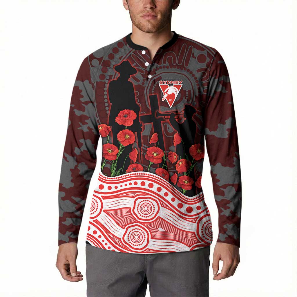 Sydney Swans ANZAC Day Button Sweatshirt Indigenous Dot Art with Poppy Flower Tribute