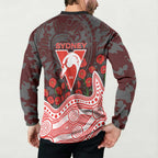 Sydney Swans ANZAC Day Button Sweatshirt Indigenous Dot Art with Poppy Flower Tribute