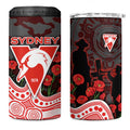 Sydney Swans ANZAC Day 4 in 1 Can Cooler Tumbler Indigenous Dot Art with Poppy Flower Tribute