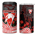 Sydney Swans ANZAC Day 4 in 1 Can Cooler Tumbler Indigenous Dot Art with Poppy Flower Tribute