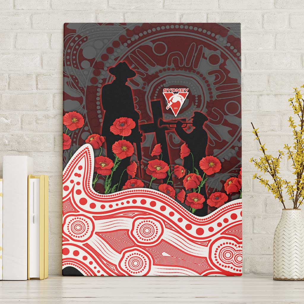 Sydney Swans ANZAC Day Canvas Wall Art Indigenous Dot Art with Poppy Flower Tribute