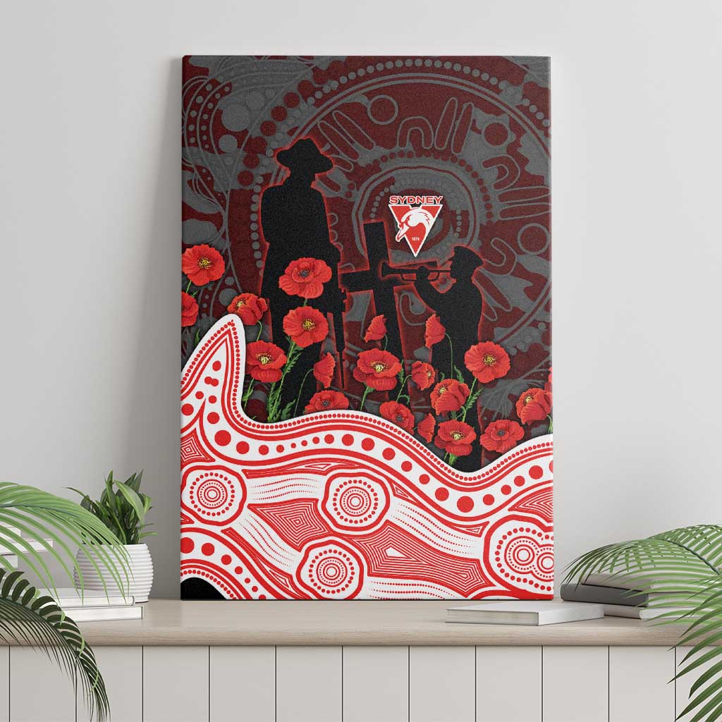 Sydney Swans ANZAC Day Canvas Wall Art Indigenous Dot Art with Poppy Flower Tribute