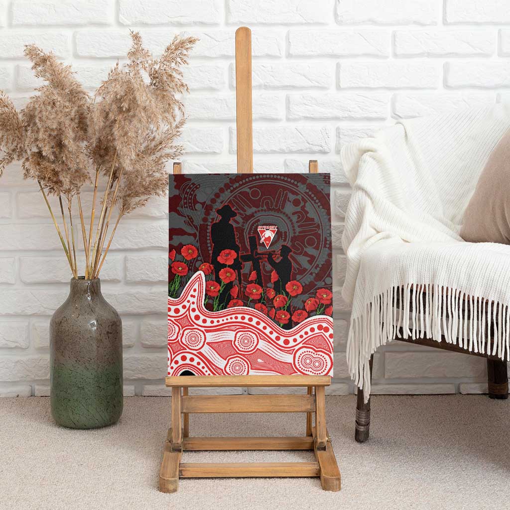 Sydney Swans ANZAC Day Canvas Wall Art Indigenous Dot Art with Poppy Flower Tribute