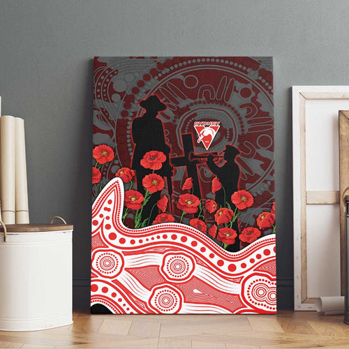 Sydney Swans ANZAC Day Canvas Wall Art Indigenous Dot Art with Poppy Flower Tribute