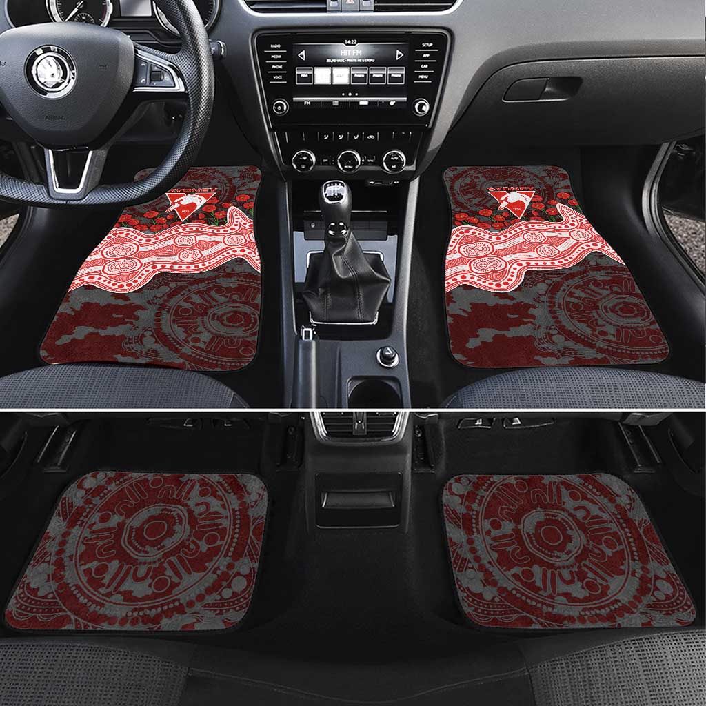 Sydney Swans ANZAC Day Car Mats Indigenous Dot Art with Poppy Flower Tribute