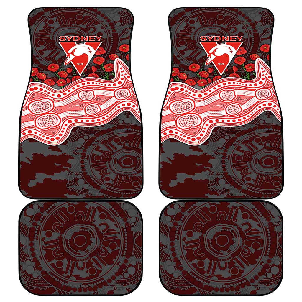 Sydney Swans ANZAC Day Car Mats Indigenous Dot Art with Poppy Flower Tribute