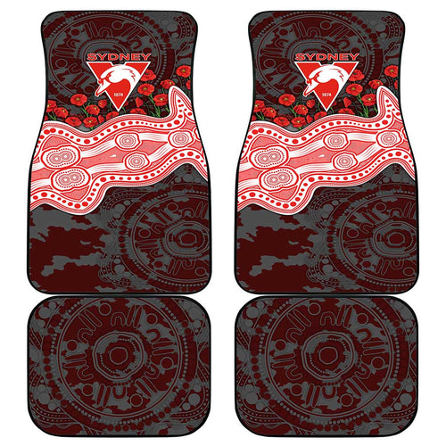 Sydney Swans ANZAC Day Car Mats Indigenous Dot Art with Poppy Flower Tribute