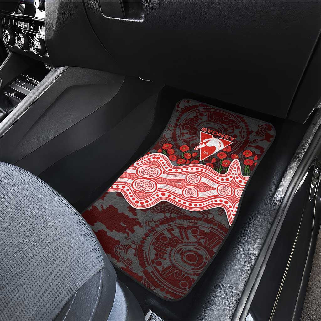 Sydney Swans ANZAC Day Car Mats Indigenous Dot Art with Poppy Flower Tribute
