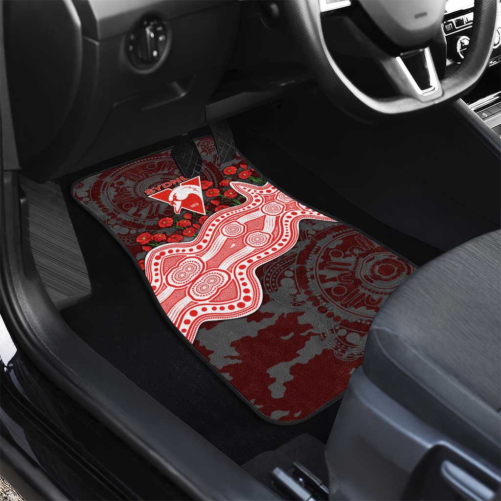Sydney Swans ANZAC Day Car Mats Indigenous Dot Art with Poppy Flower Tribute