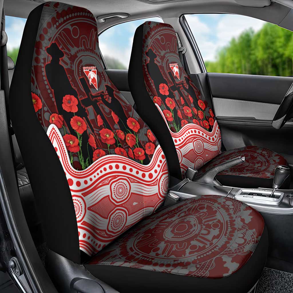Sydney Swans ANZAC Day Car Seat Cover Indigenous Dot Art with Poppy Flower Tribute