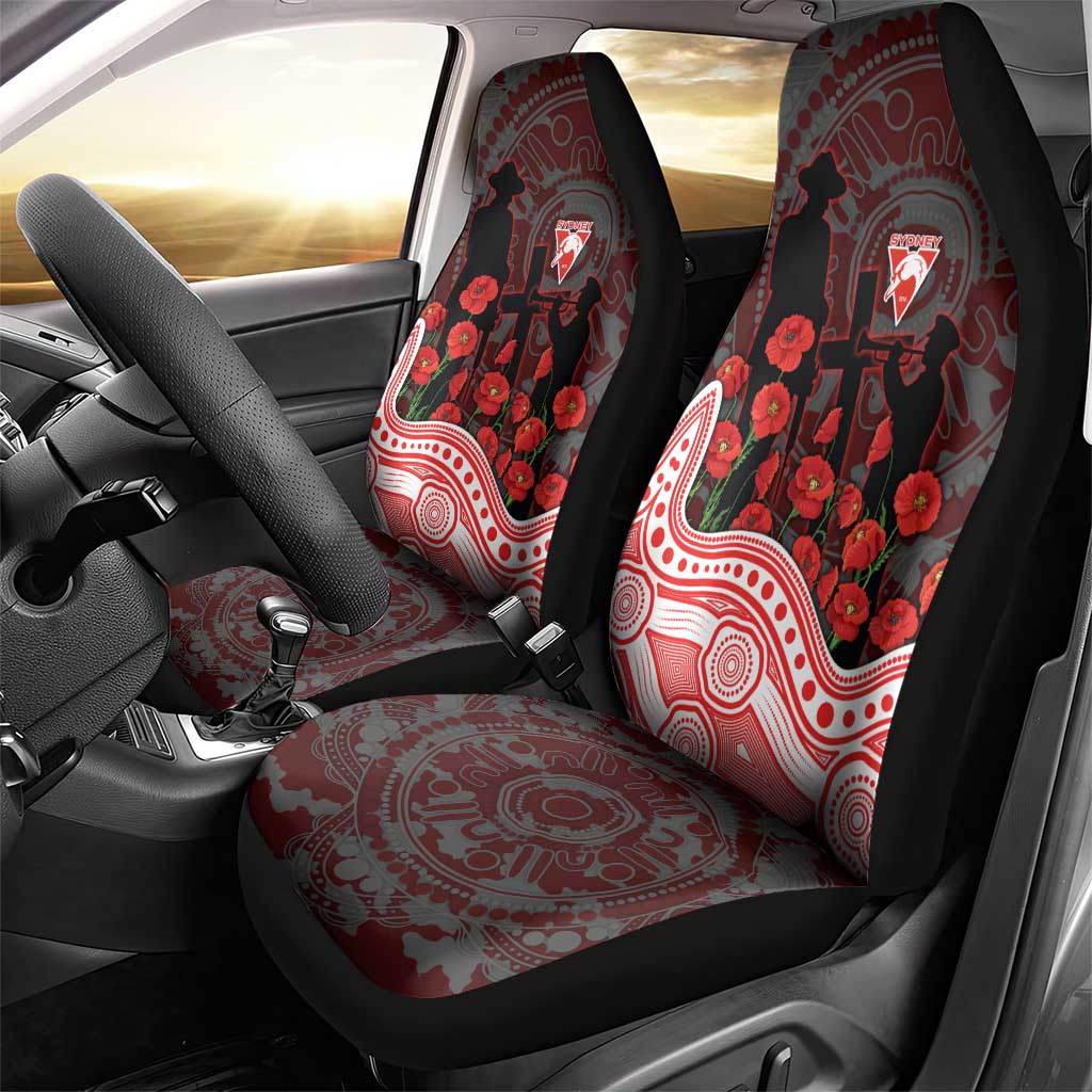Sydney Swans ANZAC Day Car Seat Cover Indigenous Dot Art with Poppy Flower Tribute