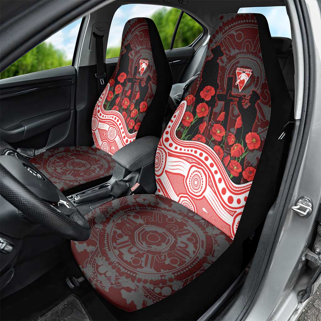 Sydney Swans ANZAC Day Car Seat Cover Indigenous Dot Art with Poppy Flower Tribute