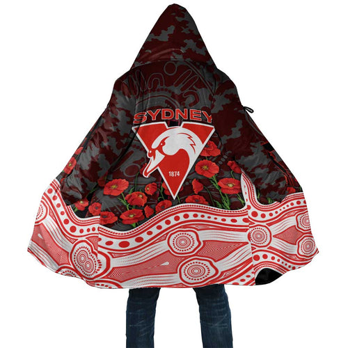 Sydney Swans ANZAC Day Cloak Indigenous Dot Art with Poppy Flower Tribute
