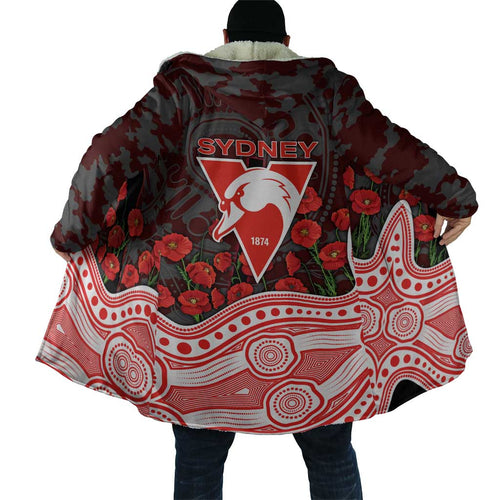 Sydney Swans ANZAC Day Cloak Indigenous Dot Art with Poppy Flower Tribute