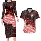 Sydney Swans ANZAC Day Couples Matching Long Sleeve Bodycon Dress and Hawaiian Shirt Indigenous Dot Art with Poppy Flower Tribute