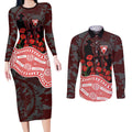 Sydney Swans ANZAC Day Couples Matching Long Sleeve Bodycon Dress and Long Sleeve Button Shirt Indigenous Dot Art with Poppy Flower Tribute