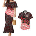 Sydney Swans ANZAC Day Couples Matching Mermaid Dress and Hawaiian Shirt Indigenous Dot Art with Poppy Flower Tribute