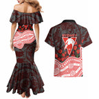 Sydney Swans ANZAC Day Couples Matching Mermaid Dress and Hawaiian Shirt Indigenous Dot Art with Poppy Flower Tribute