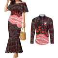 Sydney Swans ANZAC Day Couples Matching Mermaid Dress and Long Sleeve Button Shirt Indigenous Dot Art with Poppy Flower Tribute