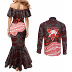 Sydney Swans ANZAC Day Couples Matching Mermaid Dress and Long Sleeve Button Shirt Indigenous Dot Art with Poppy Flower Tribute