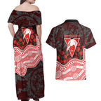 Sydney Swans ANZAC Day Couples Matching Off Shoulder Maxi Dress and Hawaiian Shirt Indigenous Dot Art with Poppy Flower Tribute
