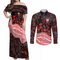 Sydney Swans ANZAC Day Couples Matching Off Shoulder Maxi Dress and Long Sleeve Button Shirt Indigenous Dot Art with Poppy Flower Tribute