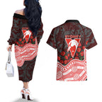 Sydney Swans ANZAC Day Couples Matching Off The Shoulder Long Sleeve Dress and Hawaiian Shirt Indigenous Dot Art with Poppy Flower Tribute