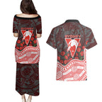 Sydney Swans ANZAC Day Couples Matching Puletasi and Hawaiian Shirt Indigenous Dot Art with Poppy Flower Tribute