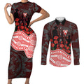 Sydney Swans ANZAC Day Couples Matching Short Sleeve Bodycon Dress and Long Sleeve Button Shirt Indigenous Dot Art with Poppy Flower Tribute