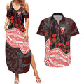 Sydney Swans ANZAC Day Couples Matching Summer Maxi Dress and Hawaiian Shirt Indigenous Dot Art with Poppy Flower Tribute