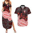 Sydney Swans ANZAC Day Couples Matching Summer Maxi Dress and Hawaiian Shirt Indigenous Dot Art with Poppy Flower Tribute