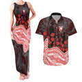 Sydney Swans ANZAC Day Couples Matching Tank Maxi Dress and Hawaiian Shirt Indigenous Dot Art with Poppy Flower Tribute