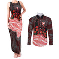 Sydney Swans ANZAC Day Couples Matching Tank Maxi Dress and Long Sleeve Button Shirt Indigenous Dot Art with Poppy Flower Tribute