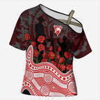 Sydney Swans ANZAC Day Cross Shoulder Shirt Indigenous Dot Art with Poppy Flower Tribute