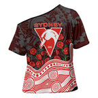 Sydney Swans ANZAC Day Cross Shoulder Shirt Indigenous Dot Art with Poppy Flower Tribute