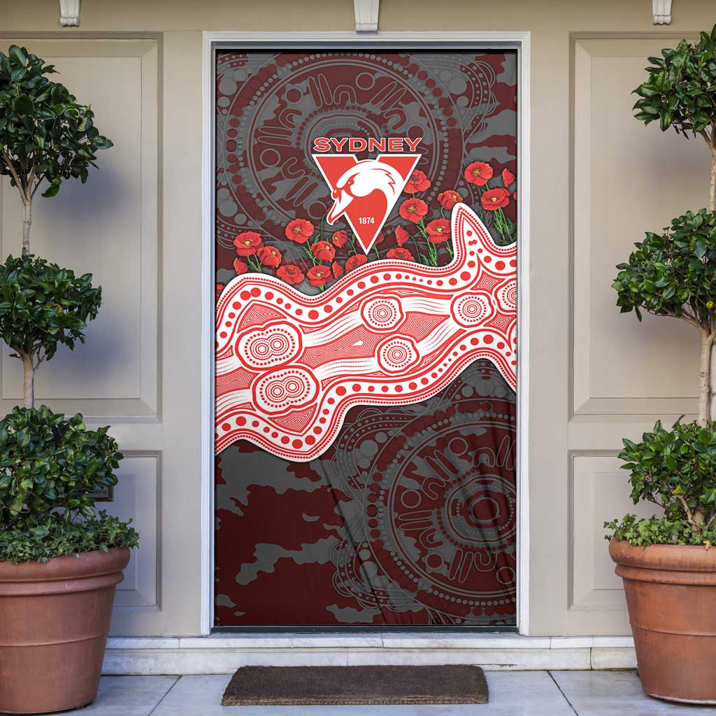 Sydney Swans ANZAC Day Door Cover Indigenous Dot Art with Poppy Flower Tribute