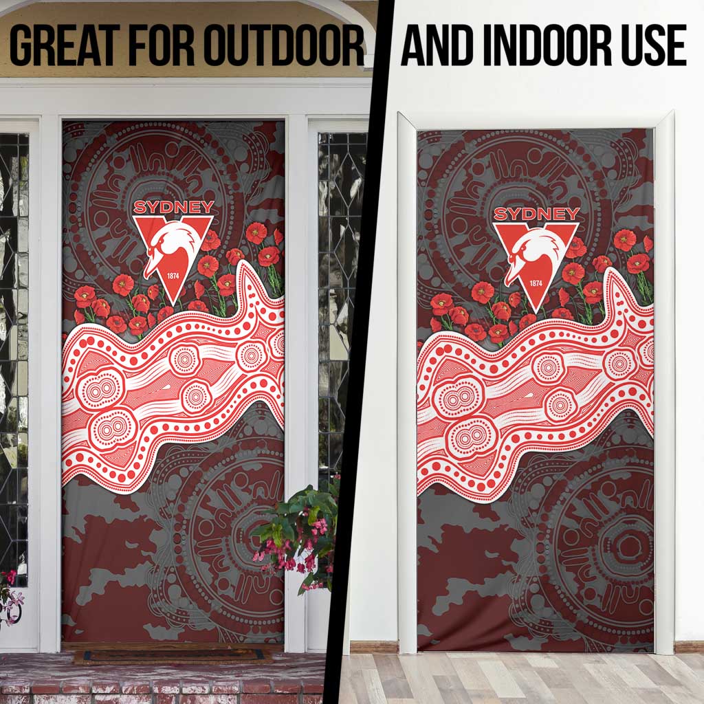 Sydney Swans ANZAC Day Door Cover Indigenous Dot Art with Poppy Flower Tribute