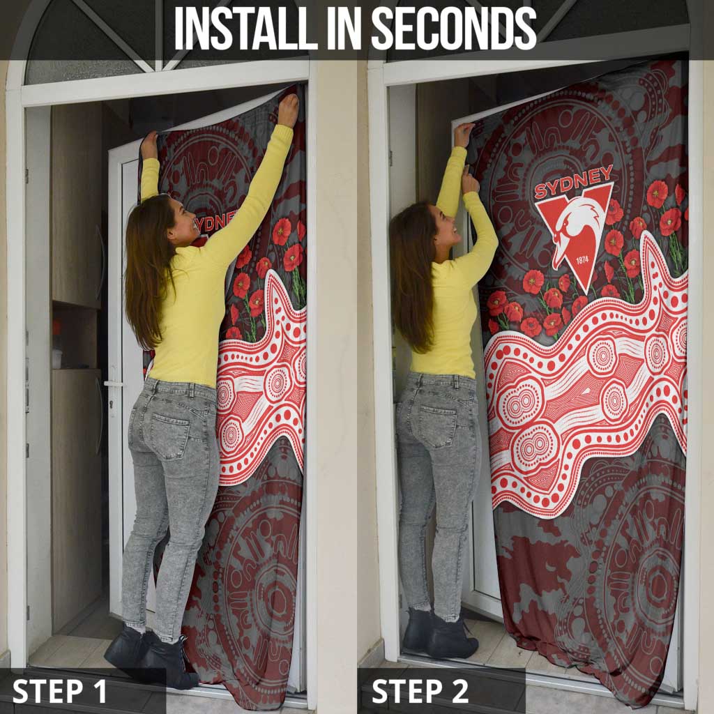 Sydney Swans ANZAC Day Door Cover Indigenous Dot Art with Poppy Flower Tribute