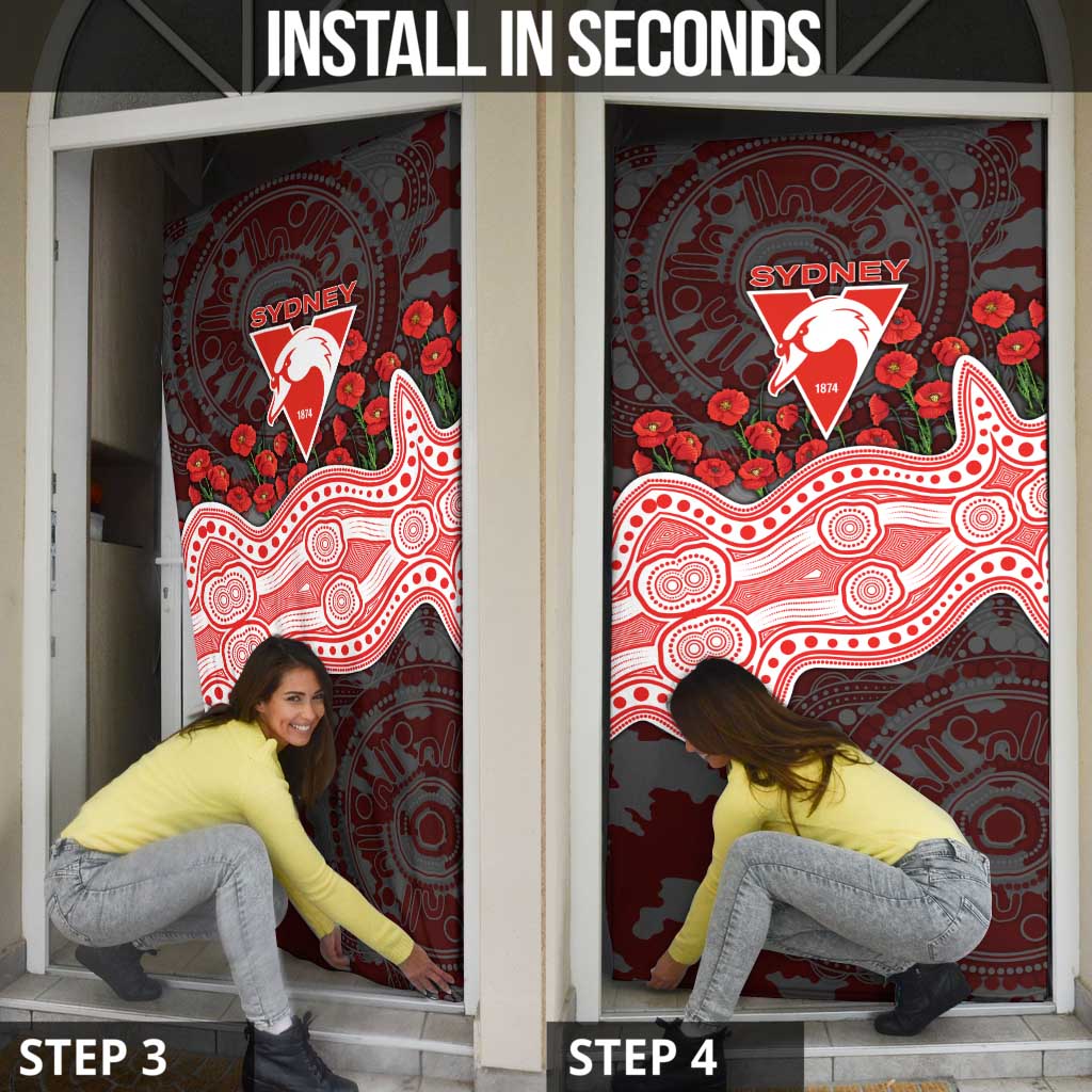 Sydney Swans ANZAC Day Door Cover Indigenous Dot Art with Poppy Flower Tribute