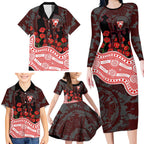 Sydney Swans ANZAC Day Family Matching Long Sleeve Bodycon Dress and Hawaiian Shirt Indigenous Dot Art with Poppy Flower Tribute