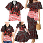 Sydney Swans ANZAC Day Family Matching Mermaid Dress and Hawaiian Shirt Indigenous Dot Art with Poppy Flower Tribute