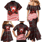 Sydney Swans ANZAC Day Family Matching Mermaid Dress and Hawaiian Shirt Indigenous Dot Art with Poppy Flower Tribute