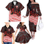 Sydney Swans ANZAC Day Family Matching Off The Shoulder Long Sleeve Dress and Hawaiian Shirt Indigenous Dot Art with Poppy Flower Tribute
